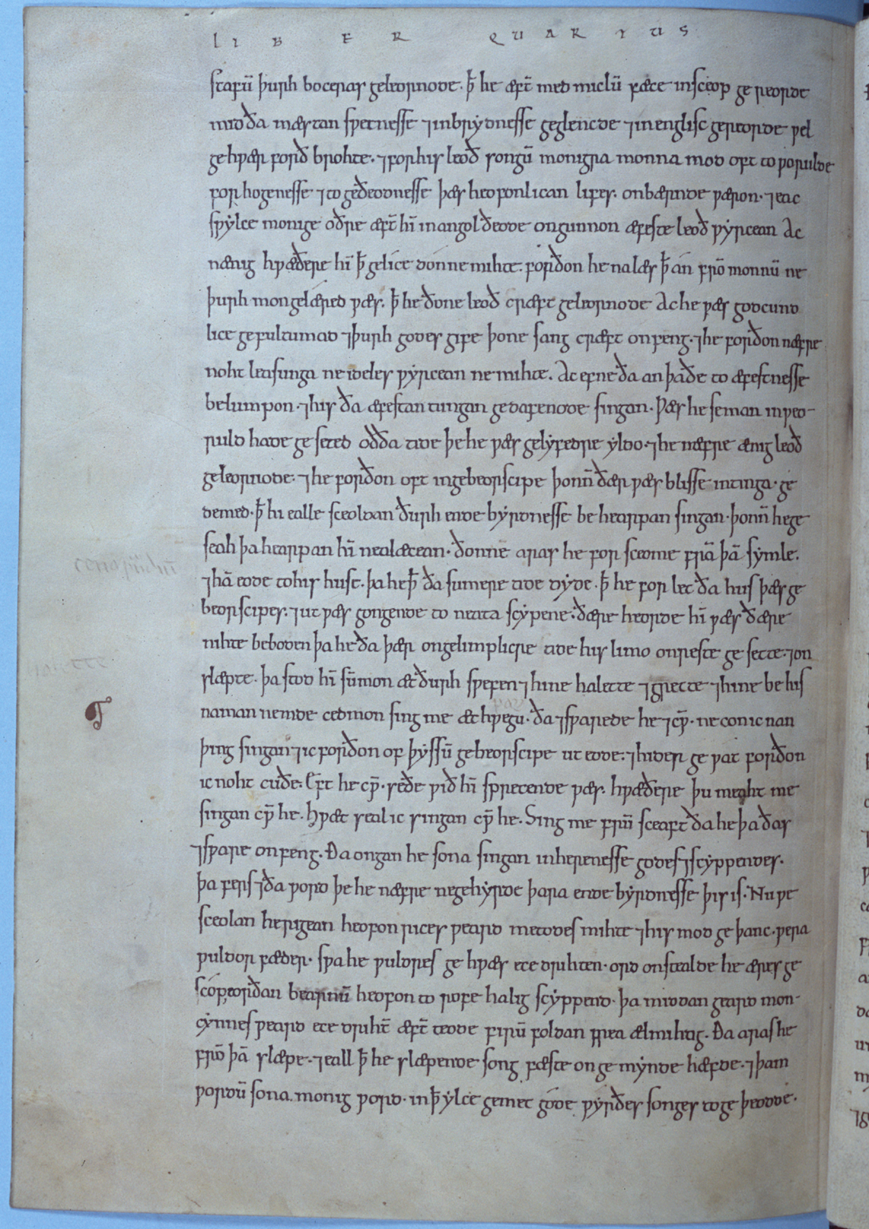 Facsimile of manuscript page containing Cædmon’s Hymn.