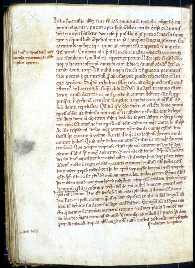 Facsimile of manuscript page containing Cædmon’s Hymn.