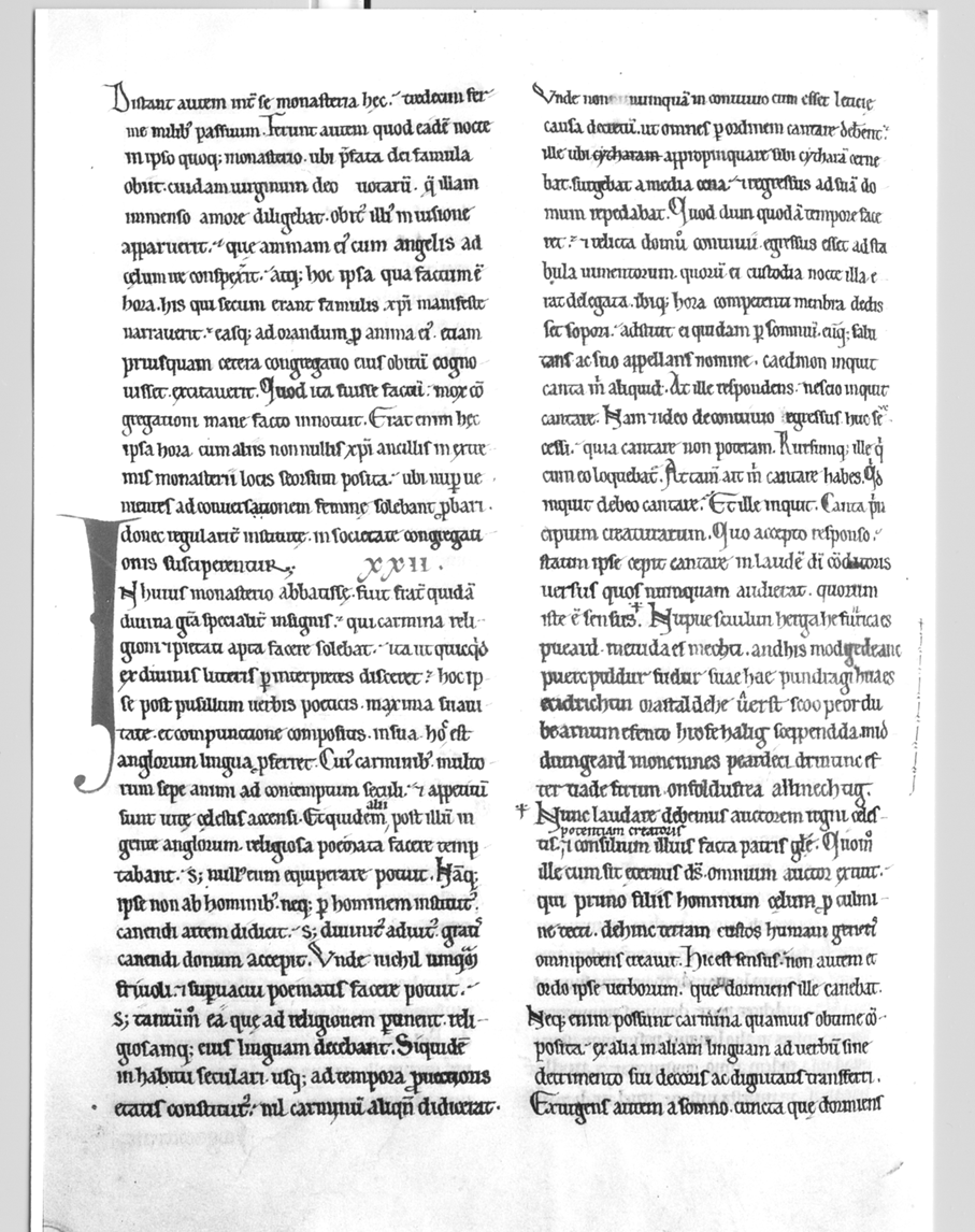 Facsimile of manuscript page containing Cædmon’s Hymn.