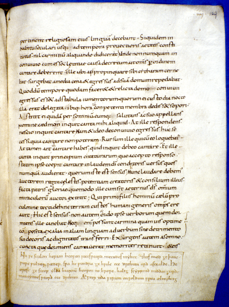 Facsimile of manuscript page containing Cædmon’s Hymn.