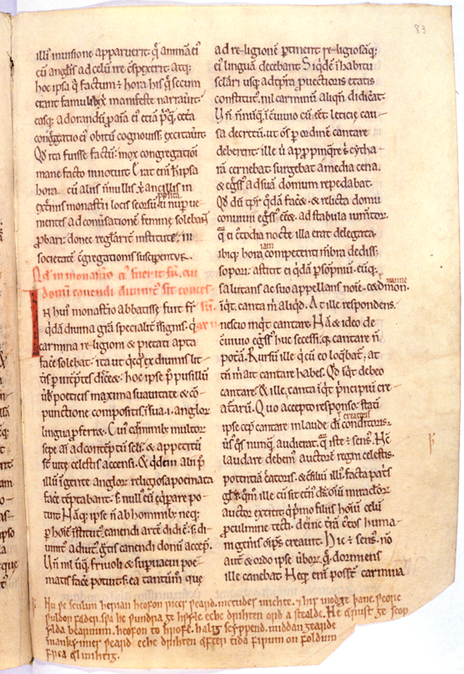 Facsimile of manuscript page containing Cædmon’s Hymn.