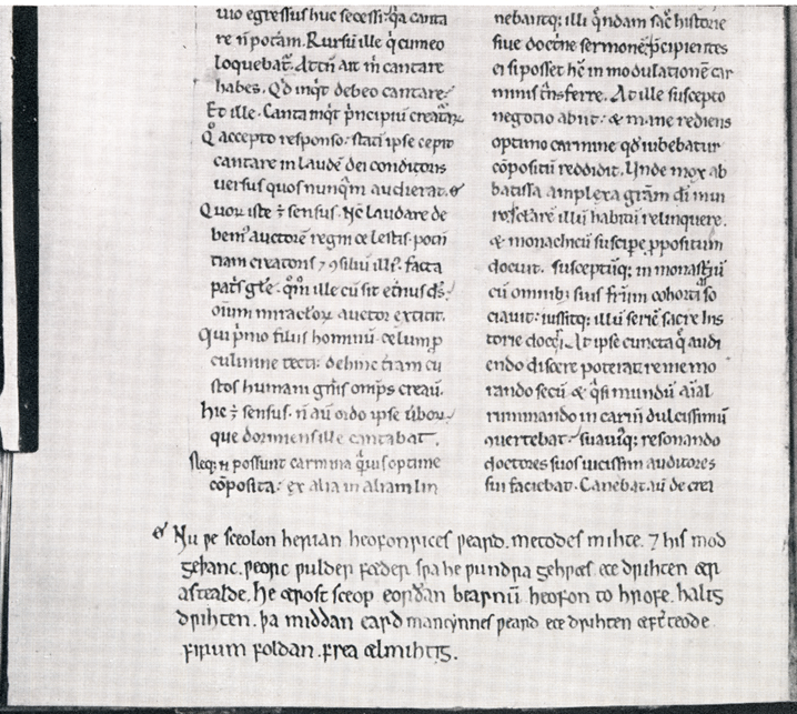 Facsimile of manuscript page containing Cædmon’s Hymn.